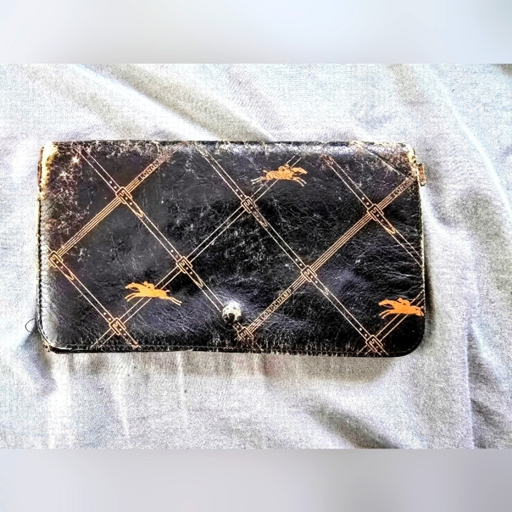 REHAB - Vintage Longchamp Long Black and Gold Wallet